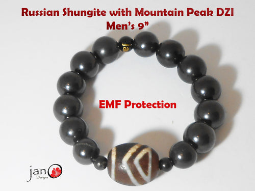 Russian Shungite w/Mountain Peak DZI Men's Bracelet - Healing Gemstones 9